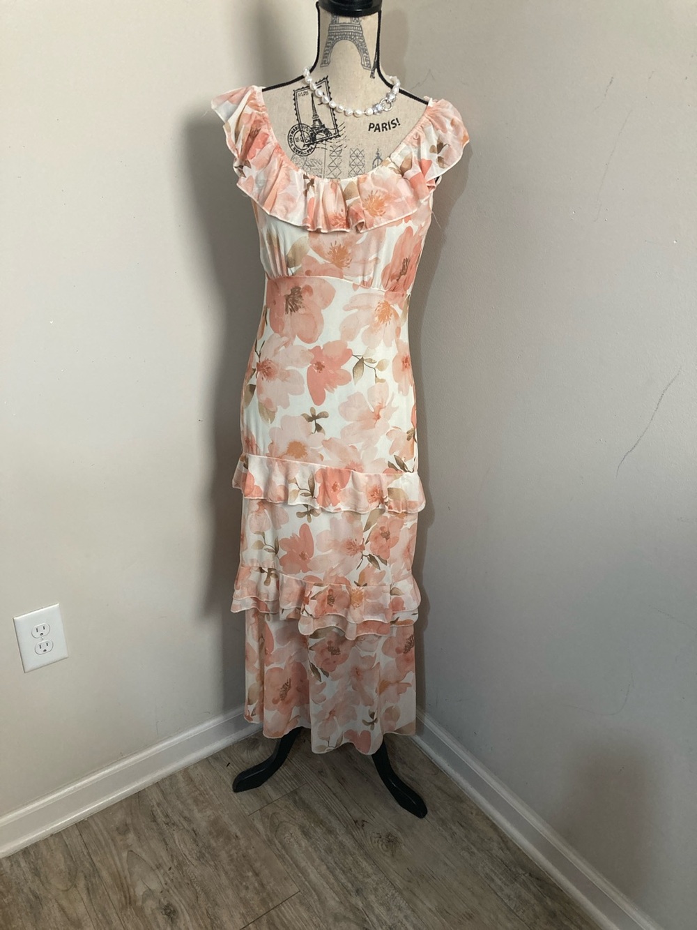 Peach Floral Ruffle Tiered Maxi Dress